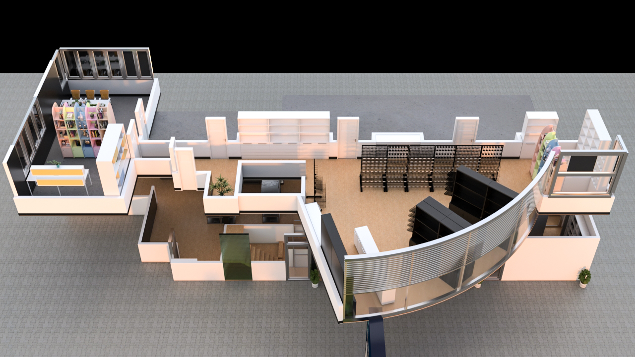 3D Grundriss Obergeschoss - Süd-Ansicht