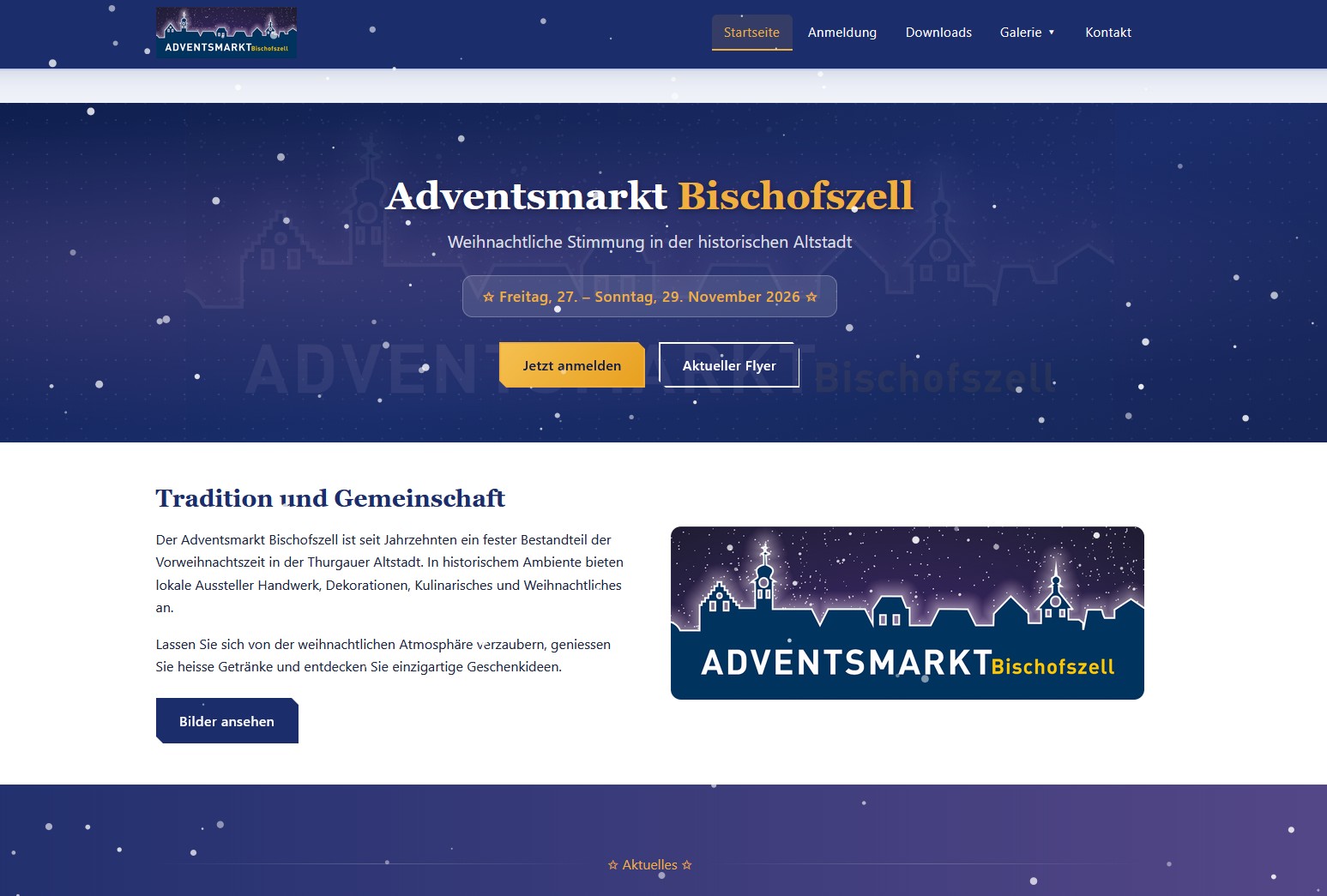 adventsmarkt-bischofszell.ch – Webseite Adventsmarkt mit Schneefall-Animation