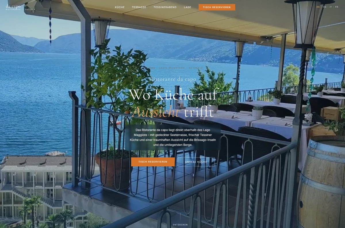 dacapoascona.ch – viersprachige Webseite für das Ristorante da capo in Ascona