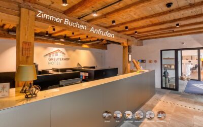Virtuelle 360° Tour durch ein Hotel mit Buchungsfunktionen